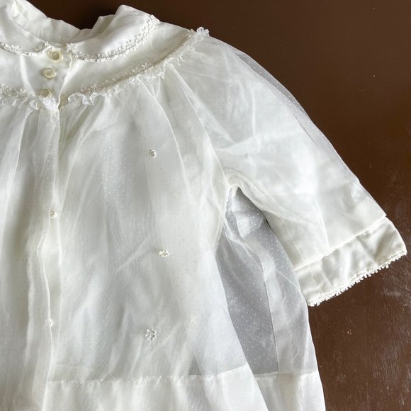 Baby White Nylon Floral Applique Christening Coat - Picture 2 of 12